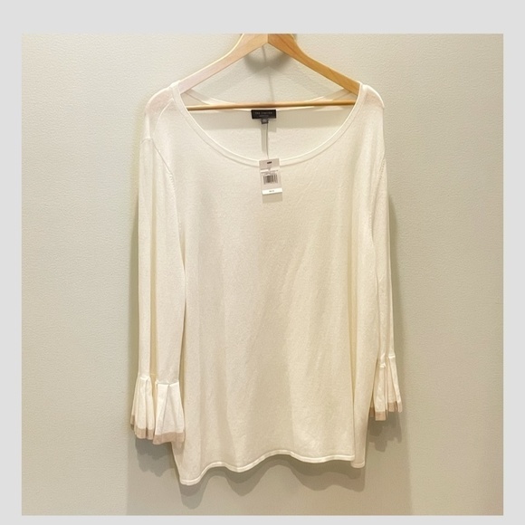 NWT The Limited Top Long Sleeve Tunic Trumpet Sleeve Marshmallow Sand Tip Sleeve - Picture 7 of 7